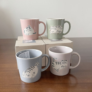 日本进口美浓烧陶瓷猫咪喵水杯马克杯子喝水牛奶咖啡可爱成人儿童