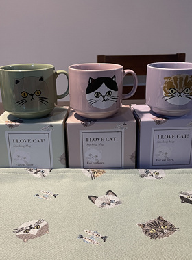 日本bisque釉下彩陶瓷猫咪可爱马克杯喝水杯子咖啡杯牛奶儿童成人