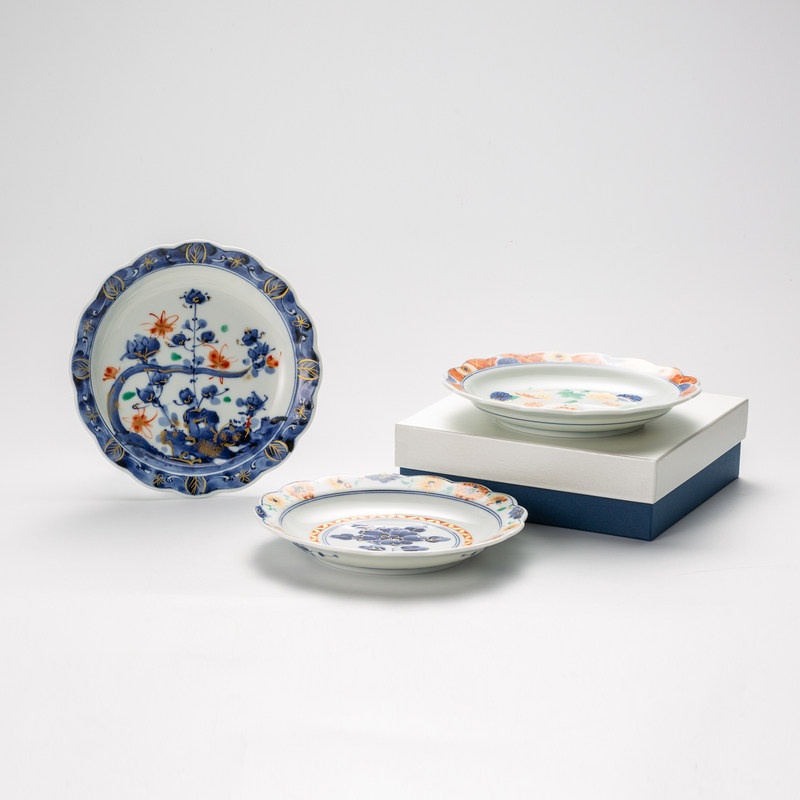 日本进口伊万里烧陶瓷复古手绘描金餐盘家用日式菜盘子ceramic蓝