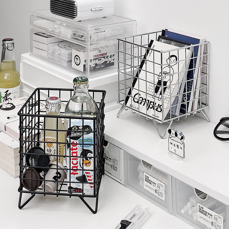 铁艺收纳筐桌面大容量收纳盒办公室杂物收纳架学生宿舍收纳篮架子