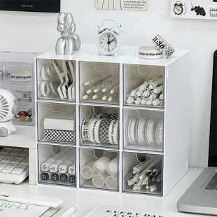 抽屉式桌面小型收纳盒ins高级感整理盒透明亚克力文具吧唧储物盒