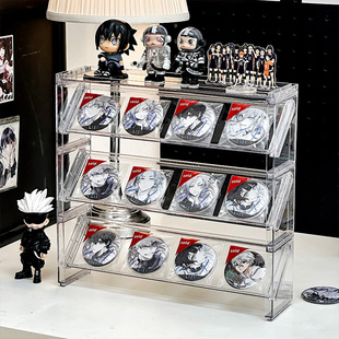 透明亚克力吧唧展示架小型方形阶梯放75mm的谷子迷你古美置物架