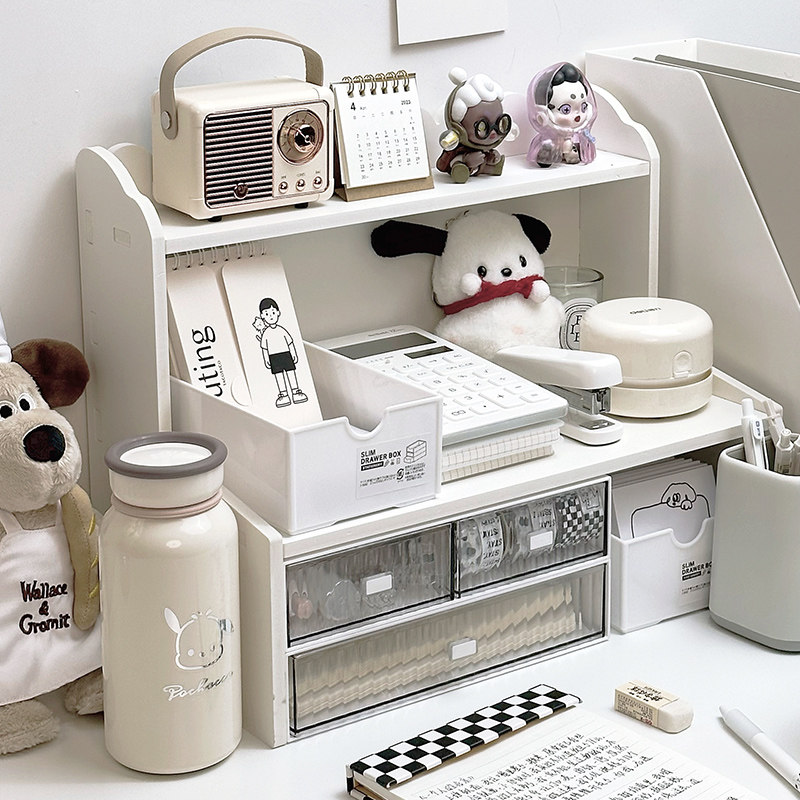 双层桌面置物架学生学习桌书桌电脑办公桌上多功能斜梯形书本书架