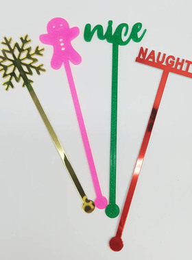 Christmas Drink Stirrers 定制圣诞派对姜饼人鸡尾酒饮料搅拌棒