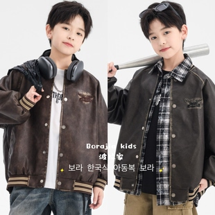 2026春童装 男孩女孩波皮衣外套冲锋衣防风飞行员运动皮夹克