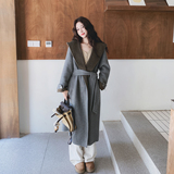 撞色拼接连帽双面呢羊毛灰色外套女秋冬2025新款巨好看高级感大衣，女装毛呢外套，2C077