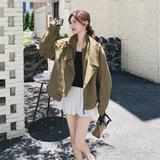 深绿色复古麂皮绒短外套女2025年秋季新款小个子又酷又飒夹克上衣，女装短外套，2C077