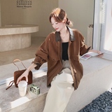 咖色复古廓形外套女2025秋季新款韩版宽松网红炸街小个子休闲夹克，女装风衣，2C077