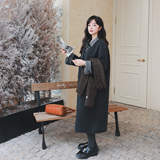 灰色格子拼接羊毛呢大衣女秋冬2025新款设计高级气质感爆款厚外套，女装毛呢外套，2C077