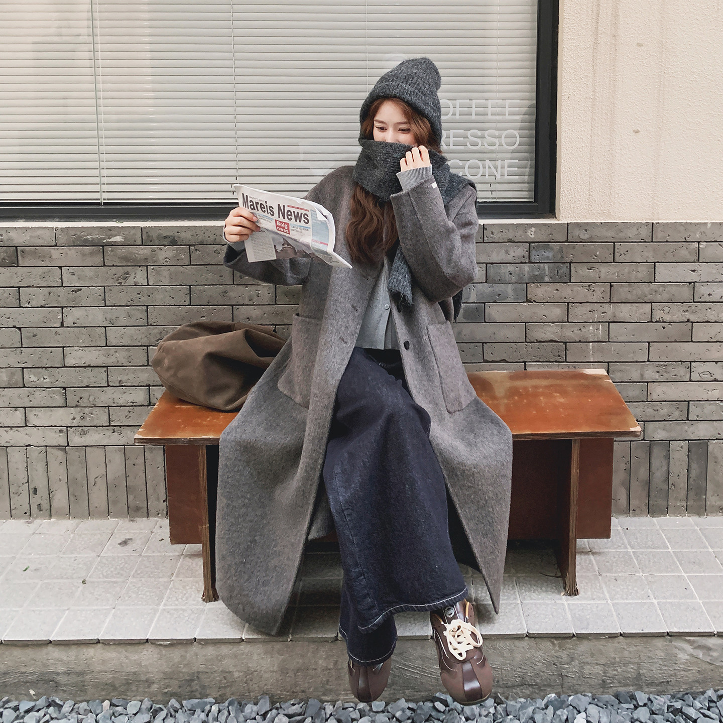 简约高级感双面呢羊毛大衣女2025冬季日系慵懒风宽松长款毛呢外套图片