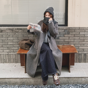 简约高级感双面呢羊毛大衣女2025冬季日系慵懒风宽松长款毛呢外套图片