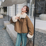 美拉德棕羽绒服内胆麂皮绒外套女冬2025新款爆款小个子羊羔毛夹克，女装羽绒服，2C077