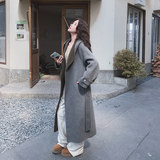 撞色拼接连帽双面呢羊毛灰色外套女秋冬2025新款巨好看高级感大衣，女装毛呢外套，2C077
