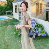 休闲工装收腰显瘦咖色连衣裙女夏2025新款长裙减龄独特漂亮高级感，女装连衣裙，2C077