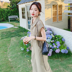 休闲工装收腰显瘦咖色连衣裙女夏2025新款长裙减龄独特漂亮高级感图片