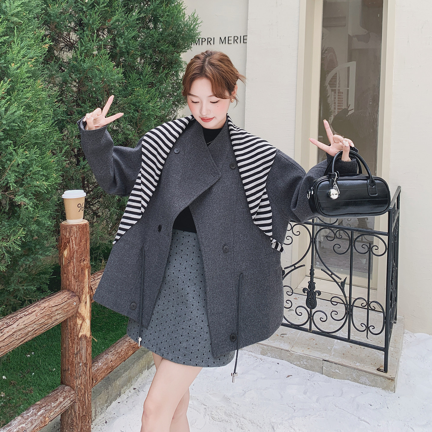 2C077-3056新款主推款配围脖单面呢大衣外套P195K288，女装毛呢外套，2C077