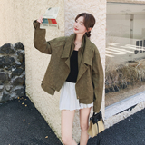 深绿色复古麂皮绒短外套女2025年秋季新款小个子又酷又飒夹克上衣，女装短外套，2C077