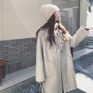 燕麦色娃娃领双面羊绒大衣女2025秋装韩版减龄小个子时尚毛呢外套图片