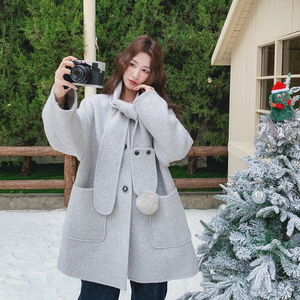 2C077-3053 新款 主推款 70毛 双面呢大衣 配围脖P285 K428,毛呢外套,2C077