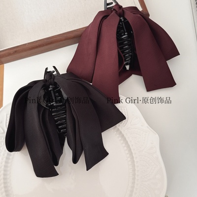 秋冬新款蝴蝶结抓夹大发量盘发时尚气质缎带发饰发夹鲨鱼夹