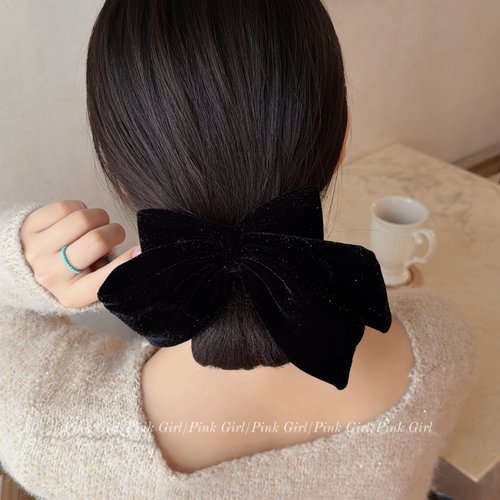 复古简约黑色丝绒蝴蝶结发圈气质优雅百搭发绳头饰