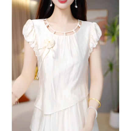 时尚小众设计感显瘦裙子女2025夏季新款简约洋气拼接荷叶边连衣裙