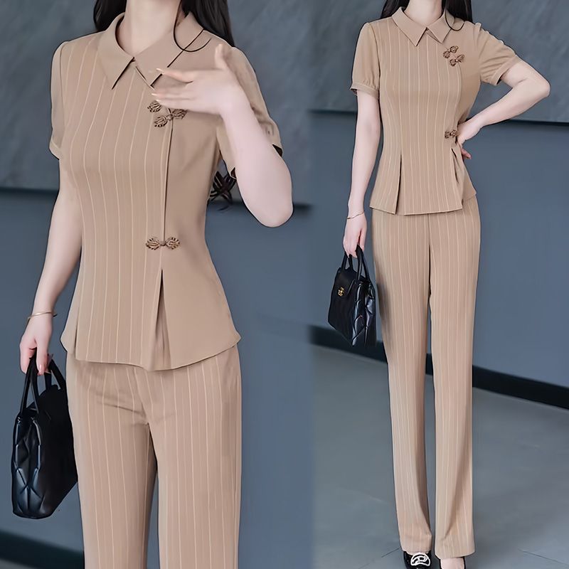 2024夏新款气质通勤条纹两件套