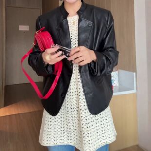 气质百搭显瘦长袖 新款 上衣 休闲百搭黑色皮衣外套2026春季 韩系时尚