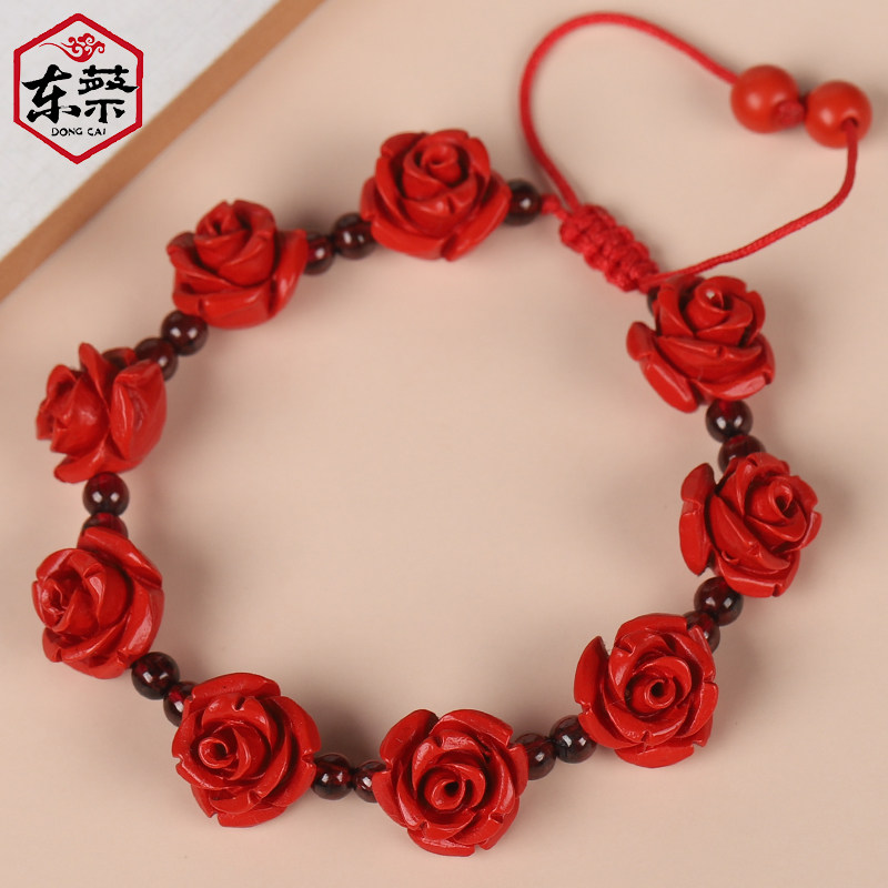 天然朱砂小花手链玫瑰花茶花红绳编织石榴石散珠手串女圈口可调节,珠宝/钻石/翡翠,手饰,淘宝优惠券,粉丝福利购,淘宝优惠卷
