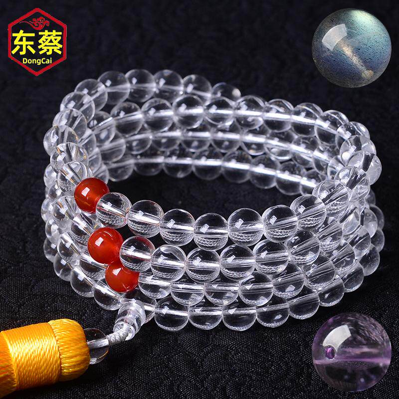 天然白水晶108颗珠手链佛珠女本命年月光石手串男巴西紫百搭饰品