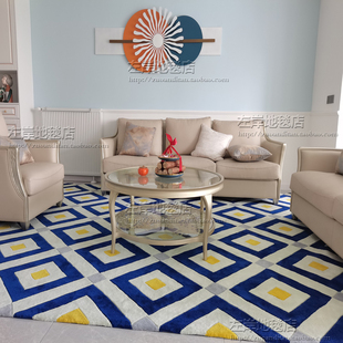 蓝色地中海轻奢美式法式地毯客厅茶几卧室书房衣帽间手工地毯定制