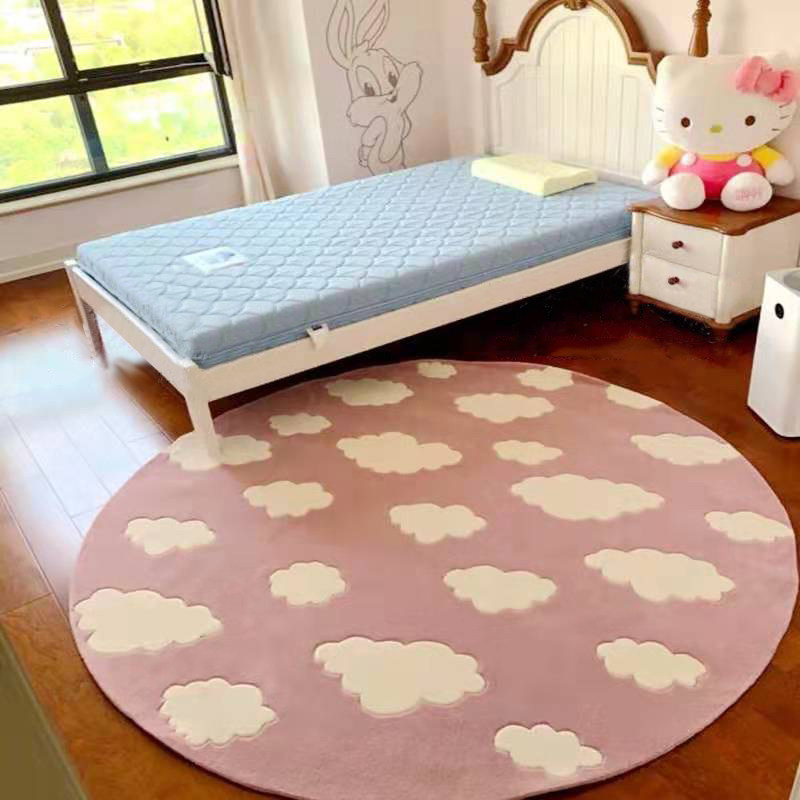 粉色女孩房卡通儿童早教幼儿园地毯客厅卧室书房电脑椅圆形地毯