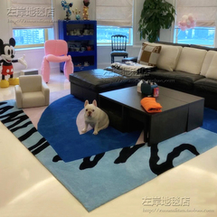 简约现代地毯卧室客厅茶几手工蓝色地垫网红地毯定制尺寸满铺民宿