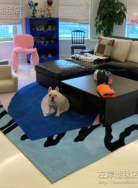 简约现代地毯卧室客厅茶几手工蓝色地垫网红地毯定制尺寸满铺民宿