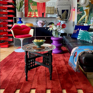 复古艺术红色蓝色立体条纹客厅茶几地毯异形卧室书房衣帽间床边毯