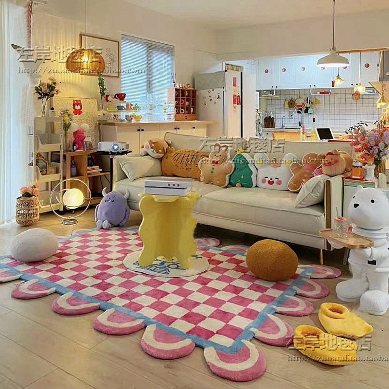 高级卡通可爱少女粉色床边毯加厚卧室沙发毯客厅地毯飘窗地垫定制,居家布艺,地毯,淘宝优惠券,粉丝福利购,淘宝优惠卷
