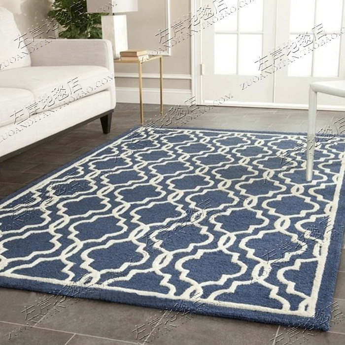 蓝色轻奢欧式美式地毯客厅茶几卧室床边书房衣帽间手工腈纶地毯