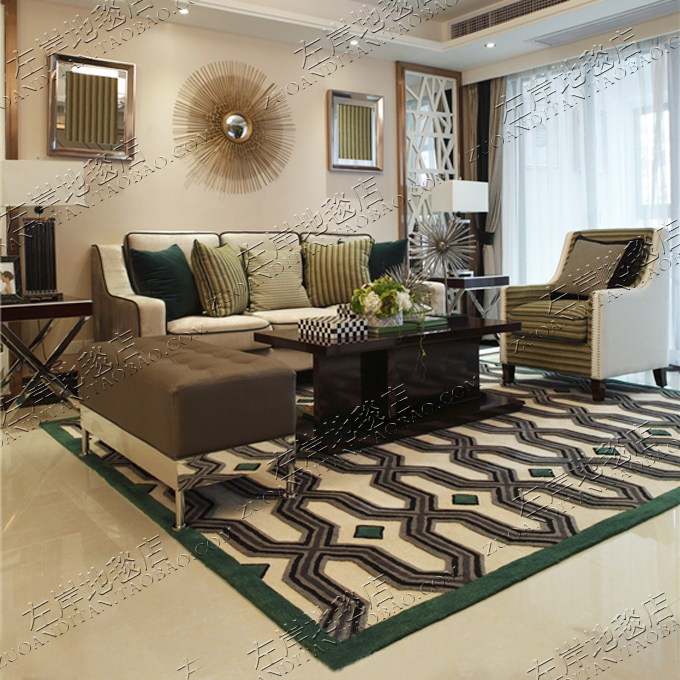 绿色轻奢欧式美式样板间客厅茶几卧室书房餐厅手工腈纶地毯定制