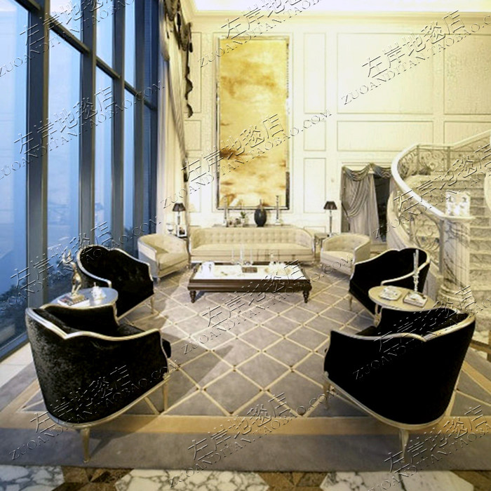 灰色轻奢美式欧式样板间客厅茶几卧室床边手工腈纶地毯满铺定制