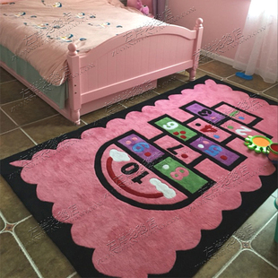 粉色女孩公主卡通儿童地毯客厅茶几卧室床边幼儿园早教手工地毯