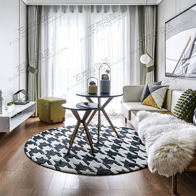 北欧风千鸟格黑白卧室书房地垫