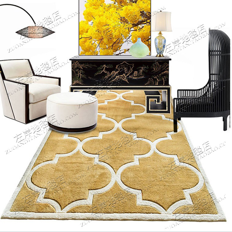 现代欧式中式美式轻奢地毯客厅茶几沙发卧室床边书房手工腈纶地毯
