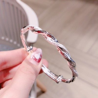 足银999麻花交织镯实心磨砂时尚少女妈妈款520送女友闺蜜生日礼物