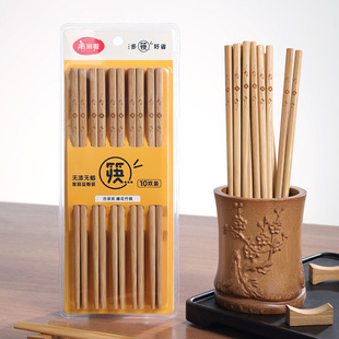餐具耐高温家庭天然木筷10双 美丽雅竹筷无漆无蜡家用筷子防滑中式