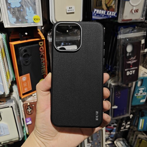 IDEAR适用苹果iPhone15 Promax手机保护套防摔摄像头加高金属镜头按键全包边外壳简约素皮质亲肤感时尚纯黑色