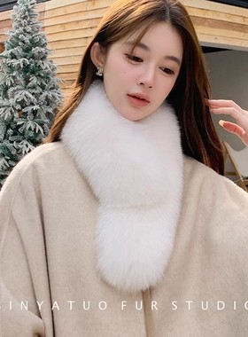 韩国冬季基础款气质围巾中长款狐狸毛皮草围巾围脖毛领子网红款
