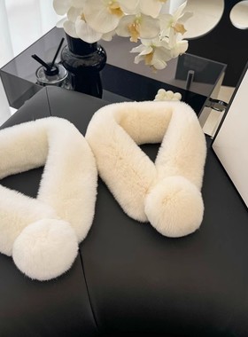 实用百搭獭兔毛真毛短款皮草围巾 毛毛围巾秋冬保暖小size围脖