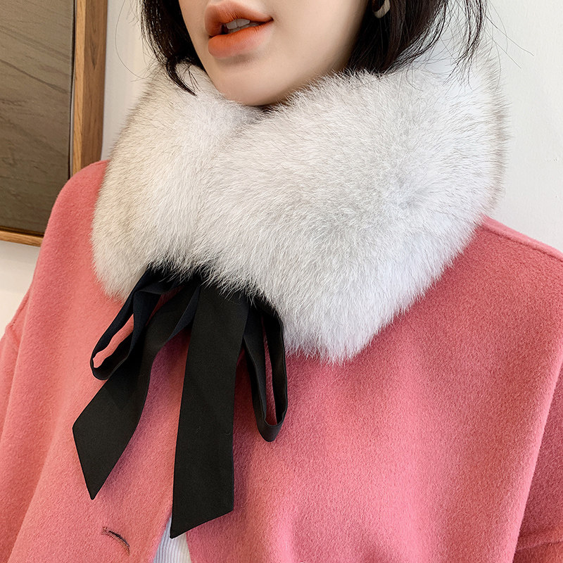 CENCY 甜美狐狸毛飘带领子 真毛毛领围脖 韩国可爱秋冬皮草围巾女