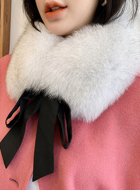 CENCY 甜美狐狸毛飘带领子 真毛毛领围脖 韩国可爱秋冬皮草围巾女