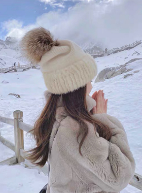 CENCY ◆温柔气质~ 水貂毛配兔毛混纺 狐狸毛球球皮草帽子女 冬季